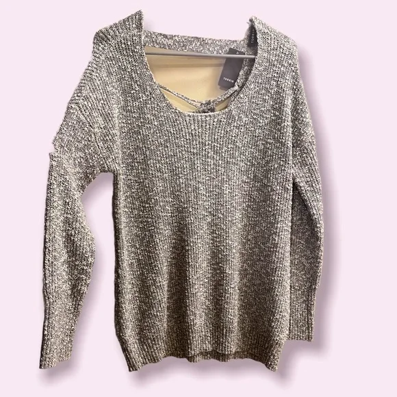 TORRID Heather Grey Marled Knit Lace Up Back Sweater Long Sleeve - Picture 2 of 7